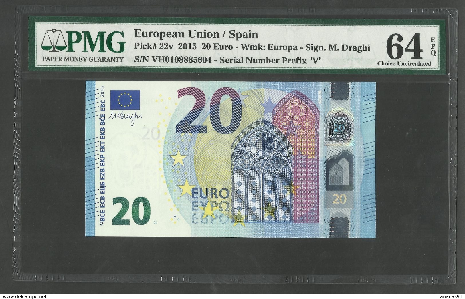 20 EURO - VH V005 I2 - VH0108885604 - ESPAÑA - SPAIN - DRAGHI - UNC - PMG 64 EPQ - 20 Euro