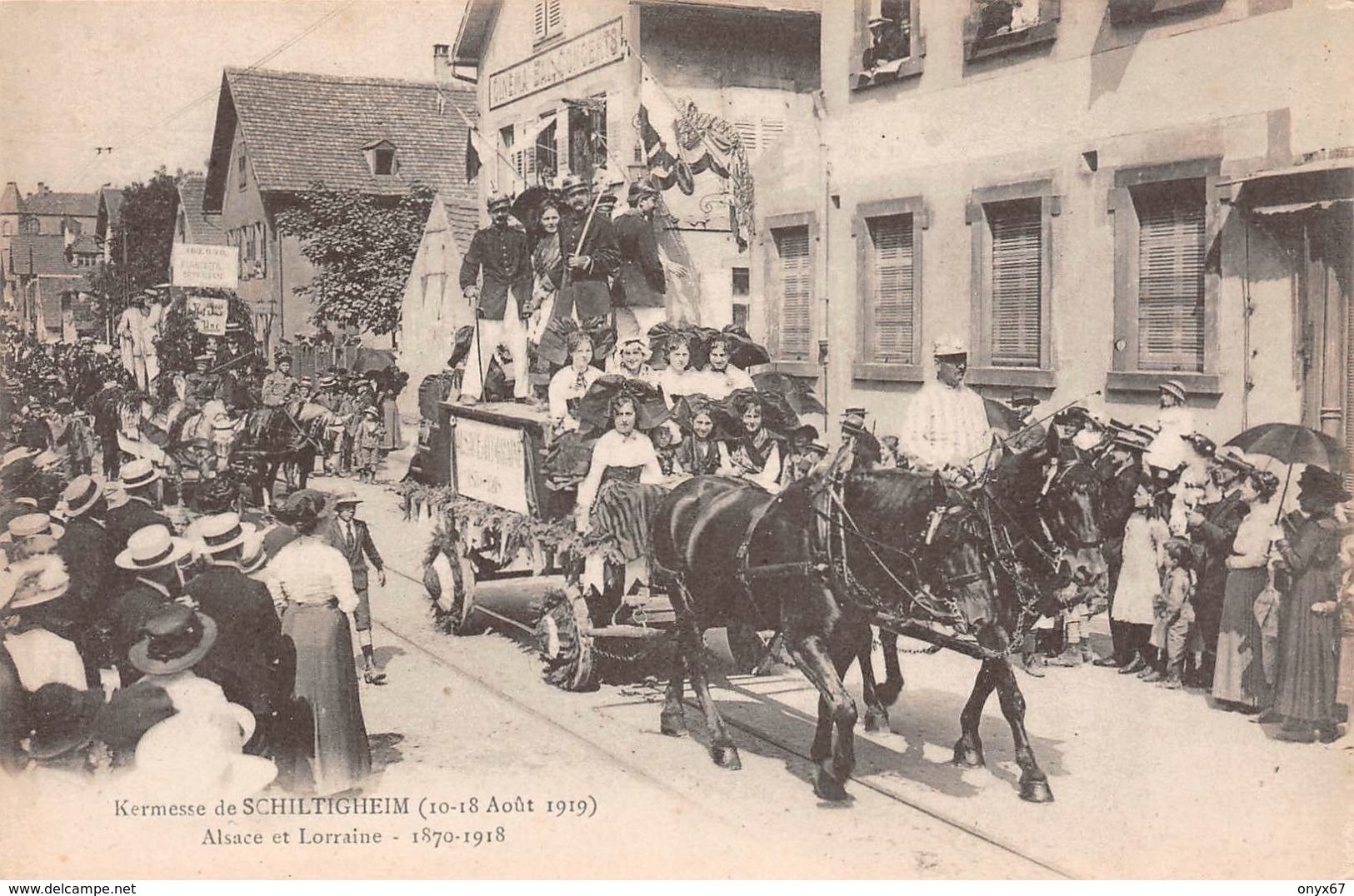 SCHILTIGHEIM-67-Bas-Rhin-Kermesse Août 1919 Char Alsace Lorrainprécédent Le Cortège-Café Bar Concert " Salle Blanche - Schiltigheim