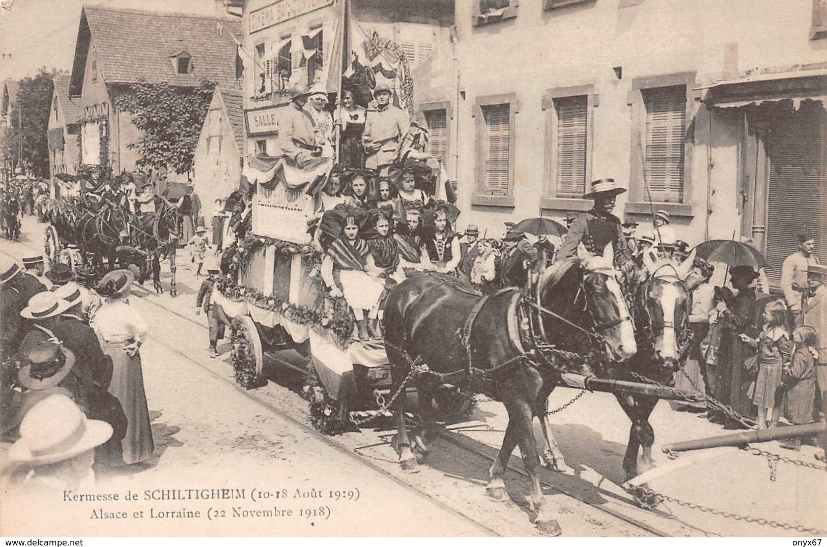 SCHILTIGHEIM-67-Bas-Rhin-Kermesse Août 1919 Char Alsace Lorrain Précédent Le Cortège-Café Bar Concert " Salle Blanche - Schiltigheim