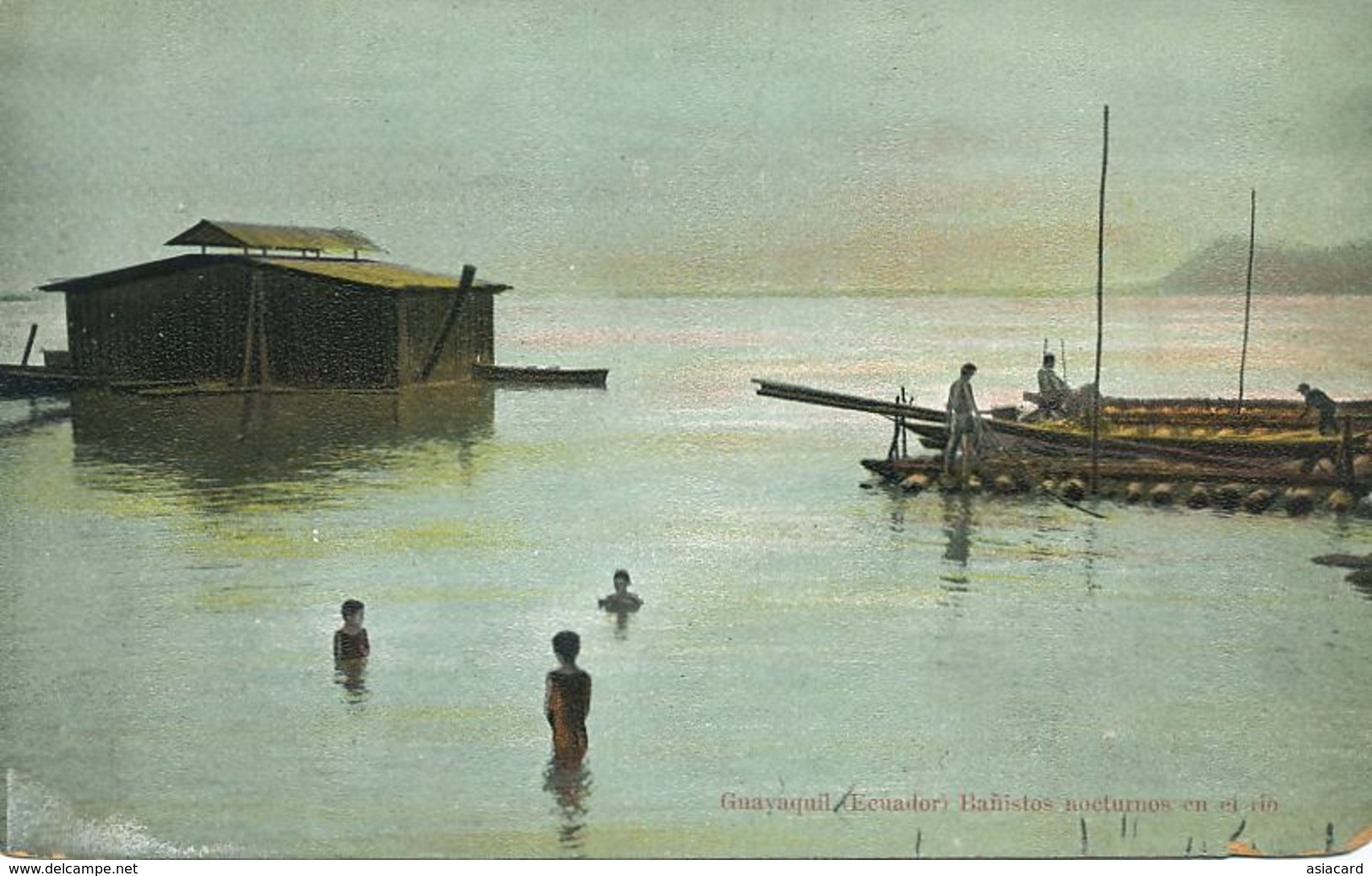 Guayaquil  Banistos Nocturnos En El Rio.  Nude Children Taking Bath At Night . Edicion Marin Martinez - Ecuador