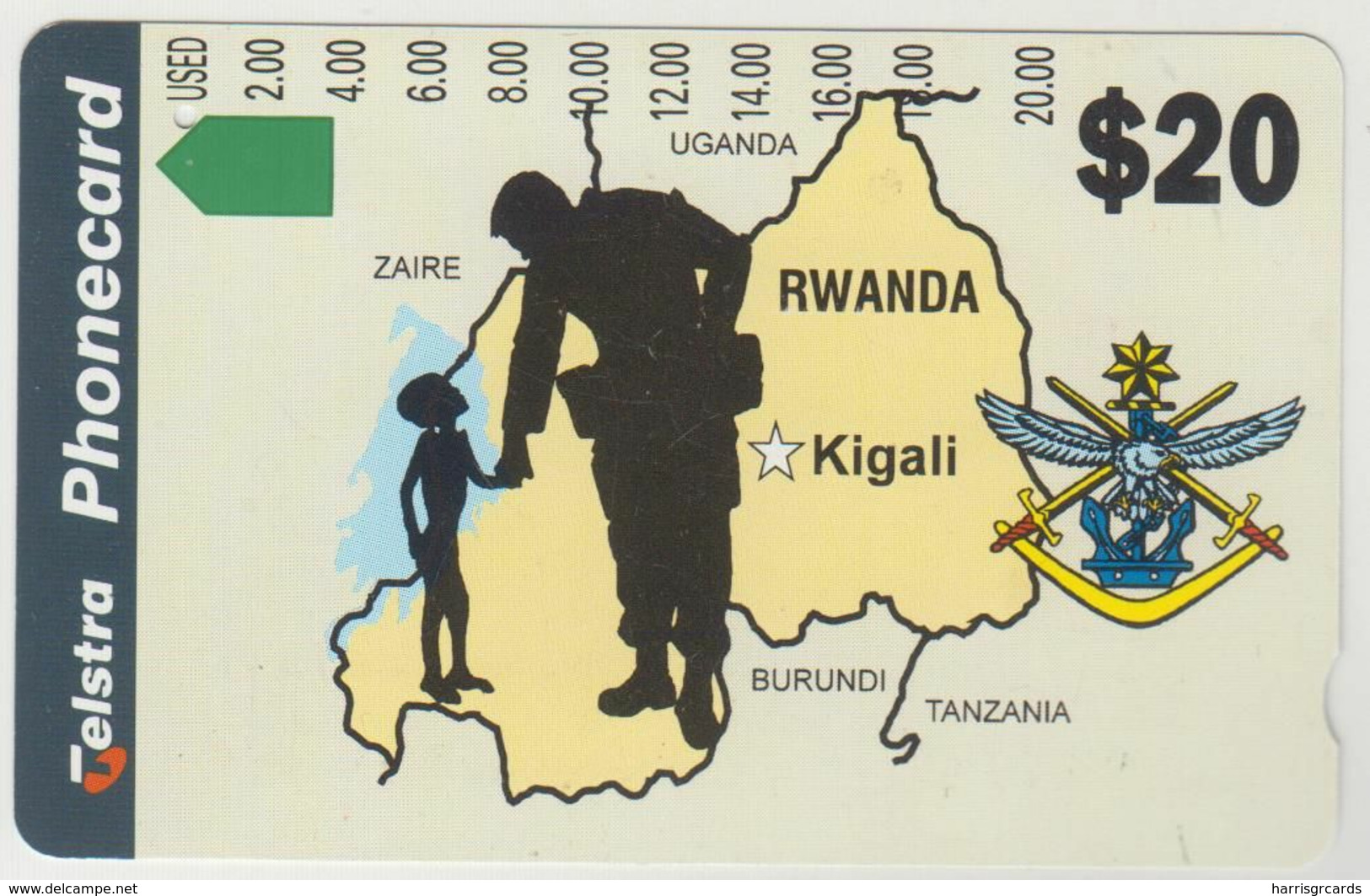 RWANDA (Telstra) - Map Of Rwanda, 20 $, Tirage 6000, 02/95, Used - Rwanda