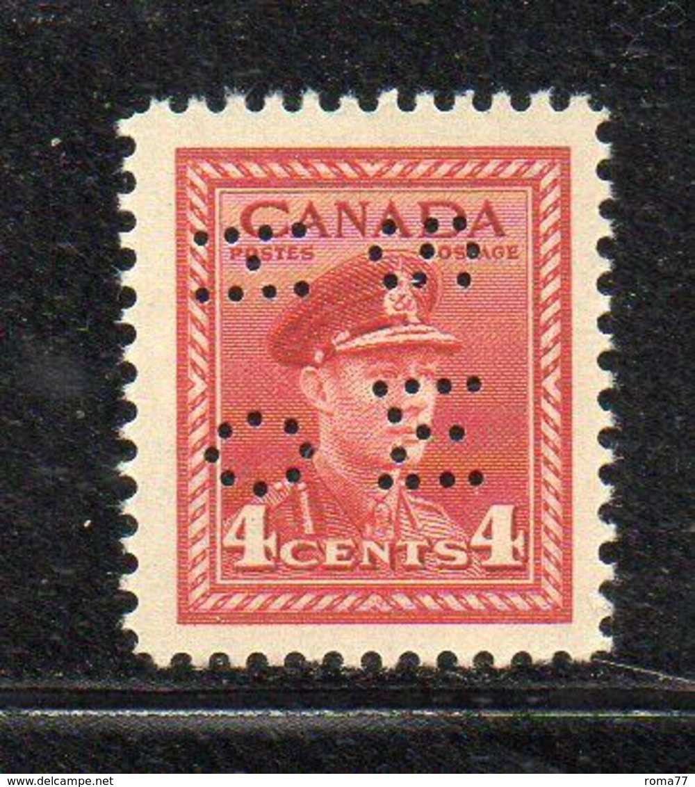 XP2856 - CANADA 1942 , 4 Cent **  MNH PERFIN PERFINS - Perfins