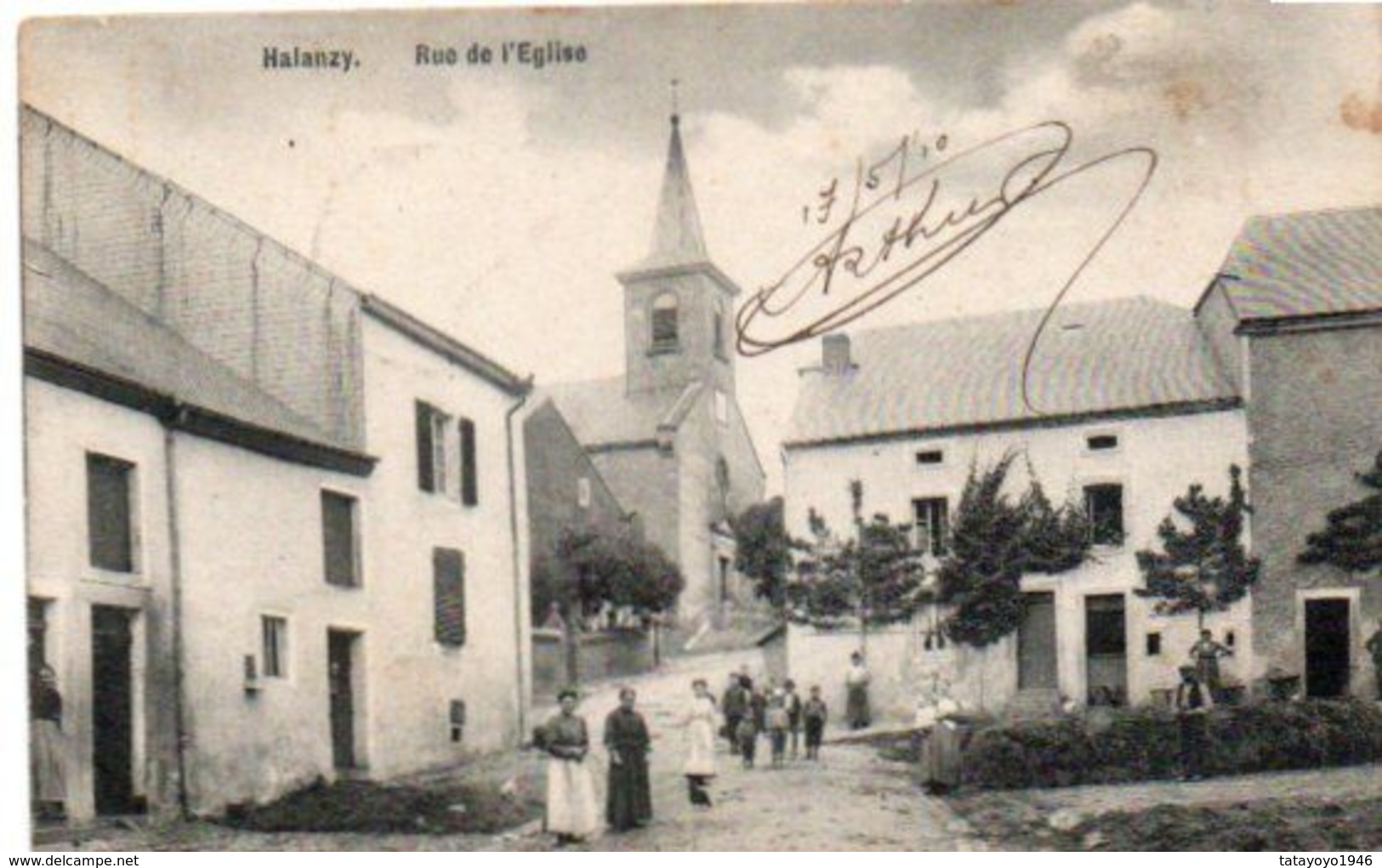 Halanzy  Rue De L'église Bien Animée Circulé En 1910 - Aubange