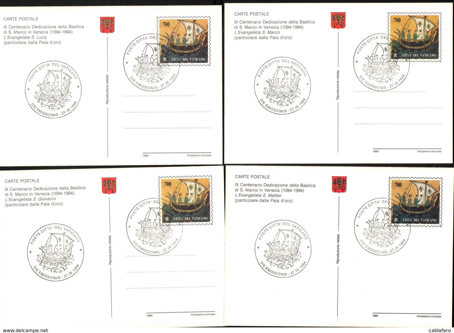 VATICANO - 1994 - IX CENTENARIO DEDICAZIONE DELLA BASILICA DI SAN MARCO DI VENEZIA (1094-1994) - Postal Stationeries