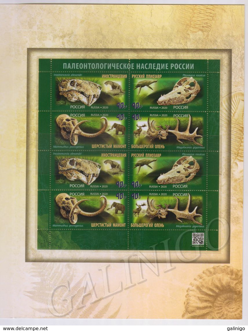 2020-2655-58 Type II (with Screen Printing Lacquer) M/S In Souvenir Pack-1004 Russia Paleontological Heritage.Dinosaurs - Unused Stamps