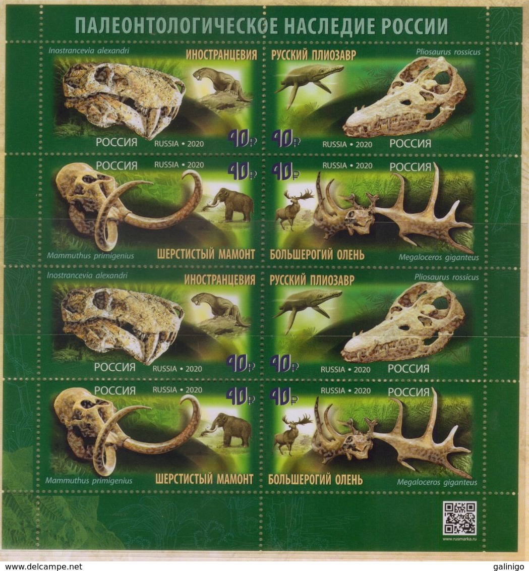 2020-2655-58 Type II (with Screen Printing Lacquer) M/S In Souvenir Pack-1004 Russia Paleontological Heritage.Dinosaurs - Unused Stamps