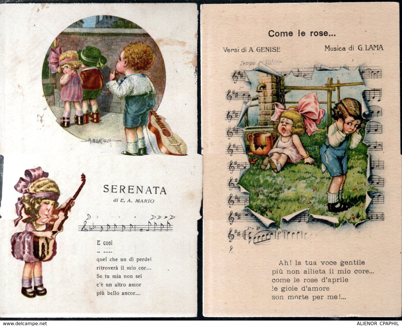 LOT DE 6 CPA ITALIE 1921, 1922, 1923, 1928 - LES ENFANTS CHANTENT ET JOUENT D'INSTRUMENTS DE MUSIQUE - - 5 - 99 Cartoline