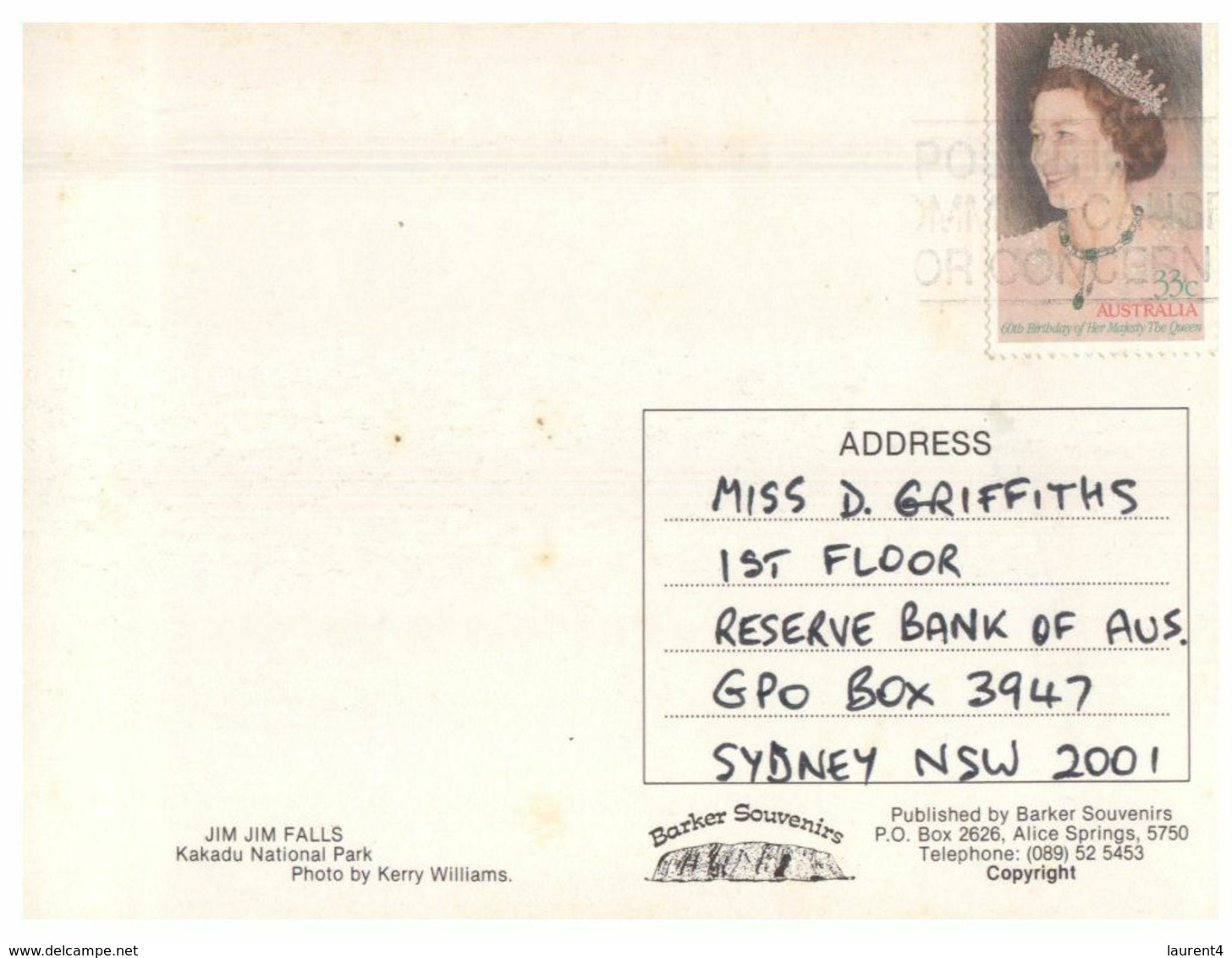 (F 1) Australia - NT - Jim Jim Fall (with Stamp) - Non Classés