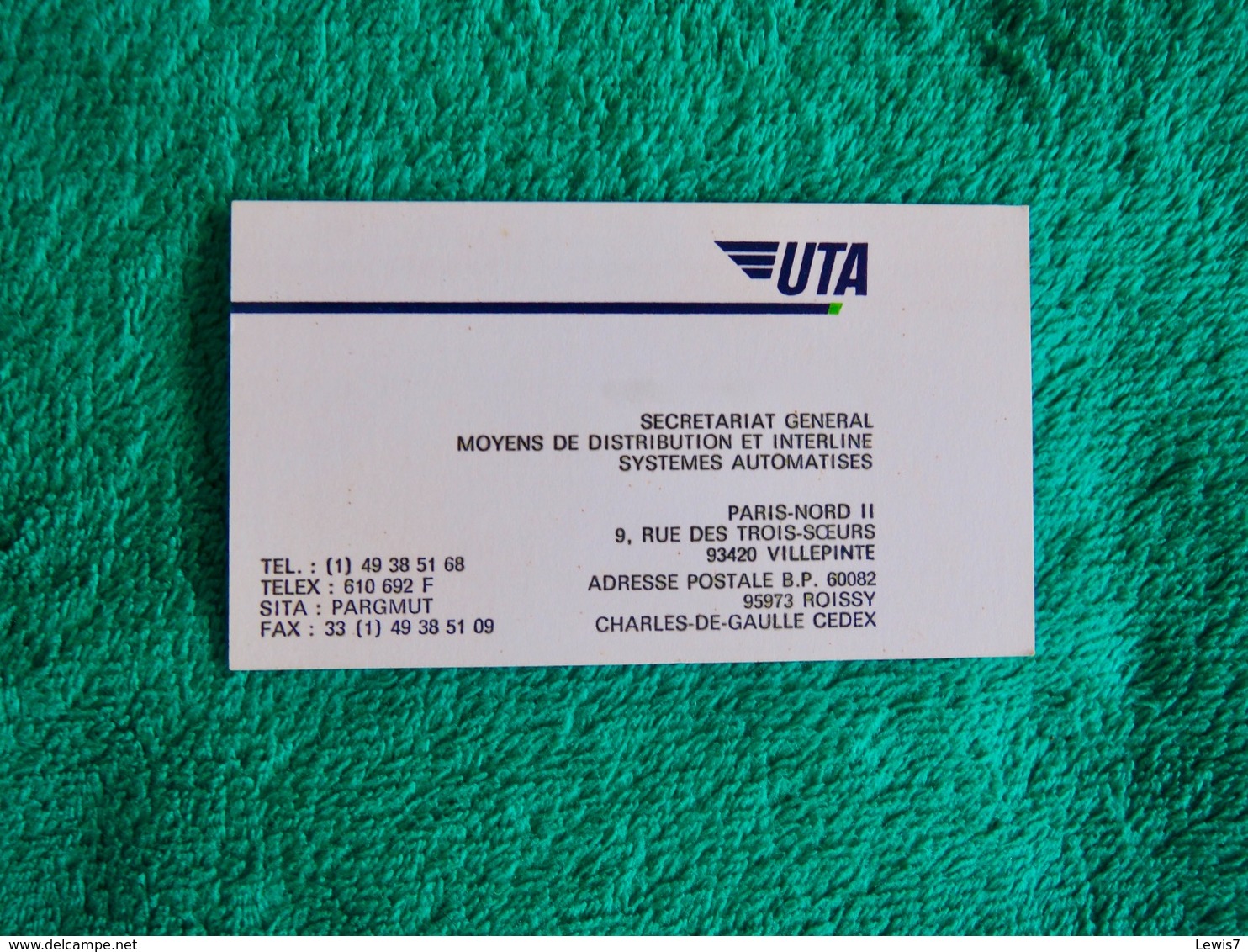 Carte De Visite U.T.A. French AIRLINES - Stationery