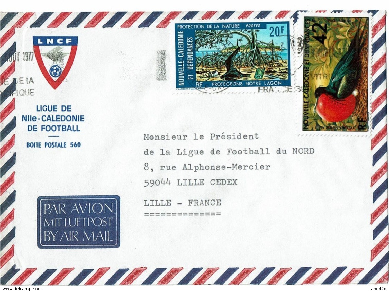 LCA- NOUVELLE CALEDONIE LETTRE DE LA LIGUE DE FOOTBALL AOÛT 1977 - Storia Postale