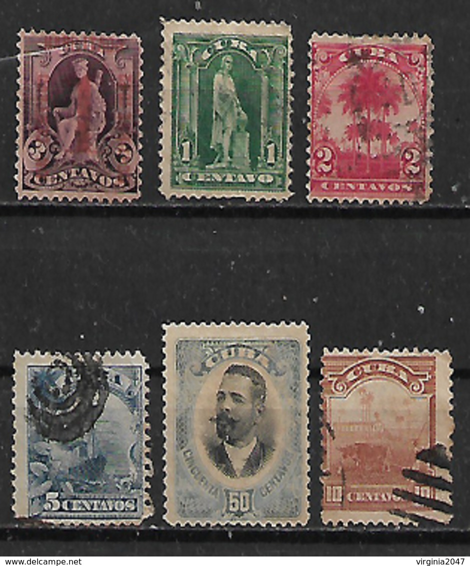 1902 Cuba Palmeras-barco-animales Vacunos-estatuas-personaje 6v - Used Stamps