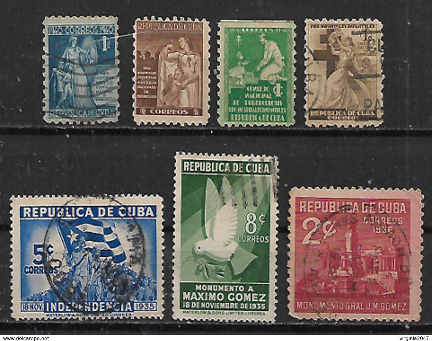 1936-7 Cuba Conmemorativos-paloma-beneficencia 7v - Usati