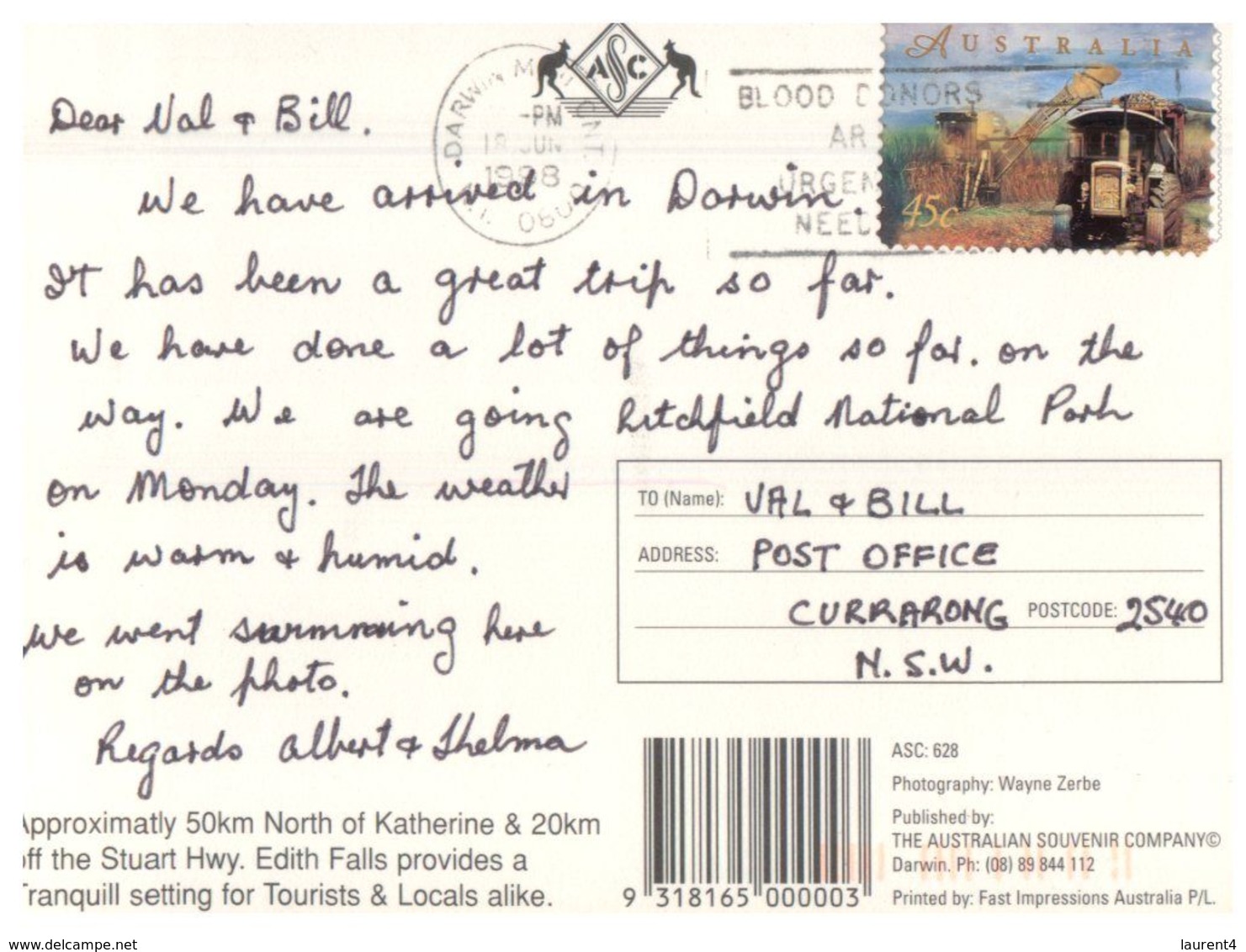 (F 5) Australia - WA - Edith Falls / Leliiyn (with Stamp - 1998) - Non Classificati