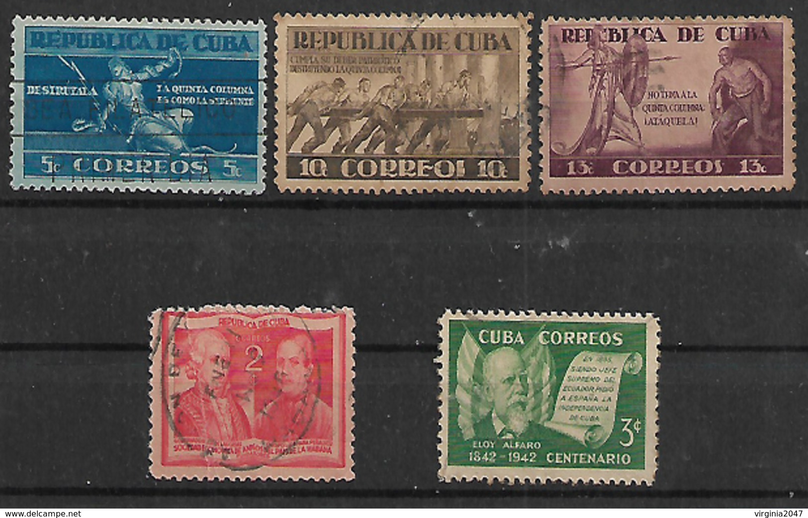 1943 Cuba La Quinta Columna-personajes-banderas 5v - Oblitérés