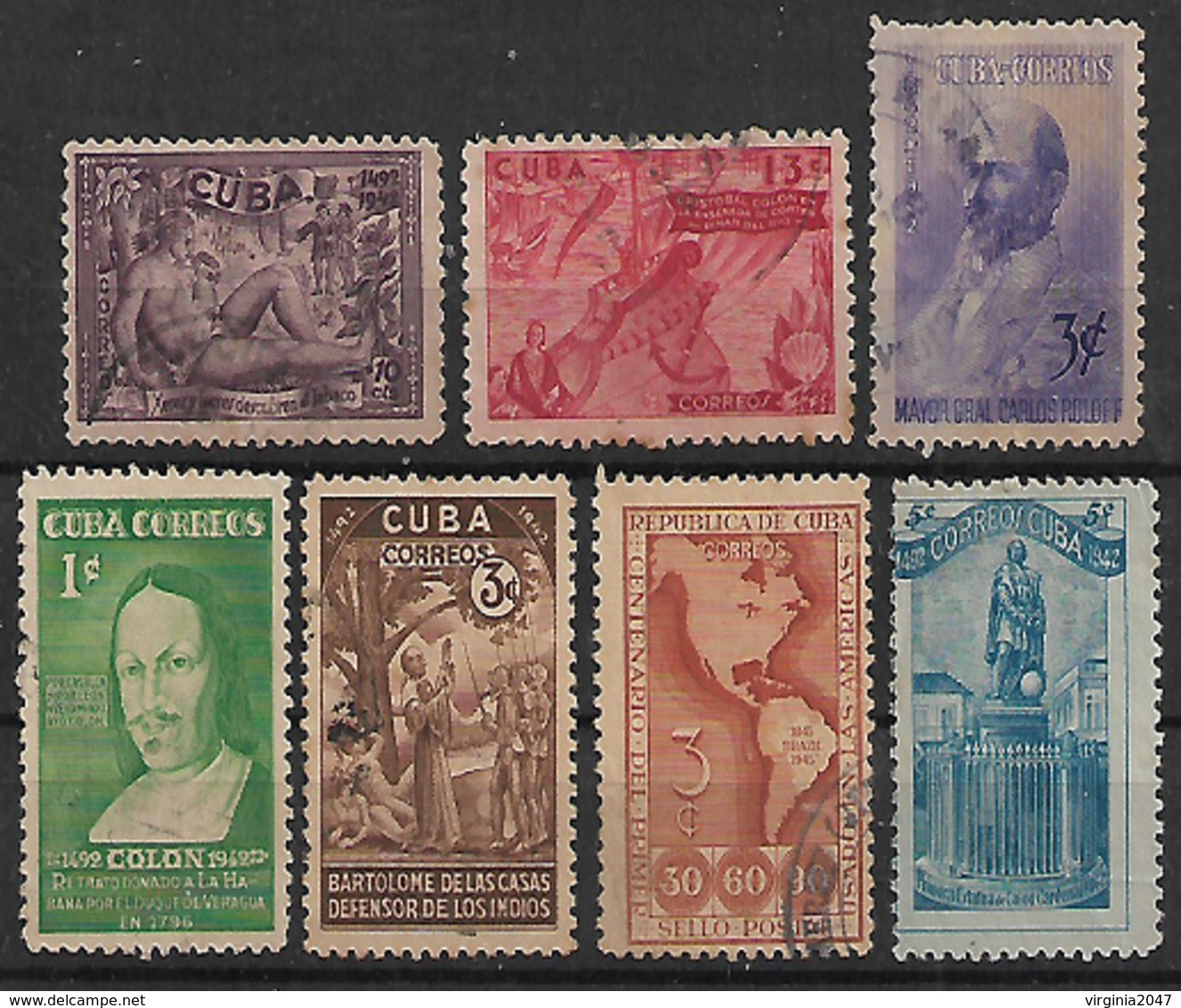 1944 Cuba Personajes-mapas-monumentos 7v - Gebruikt