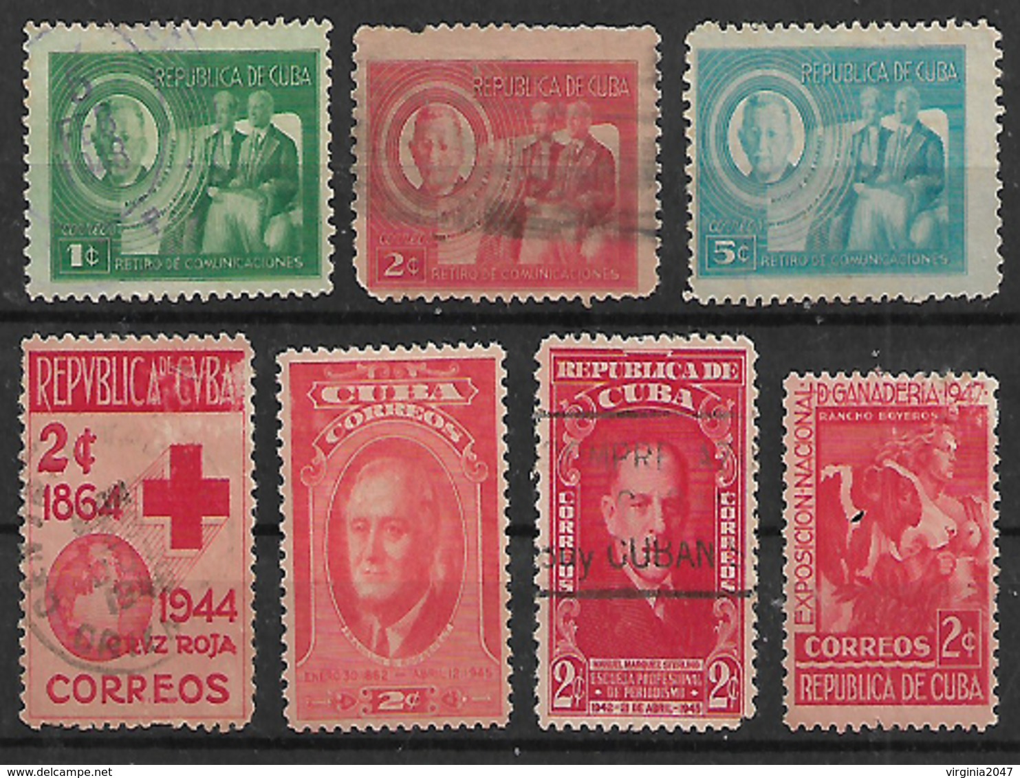 1945-7 Cuba Comunicaciones-cruz Roja-personajes-expo De Ganaderìa 7v - Oblitérés