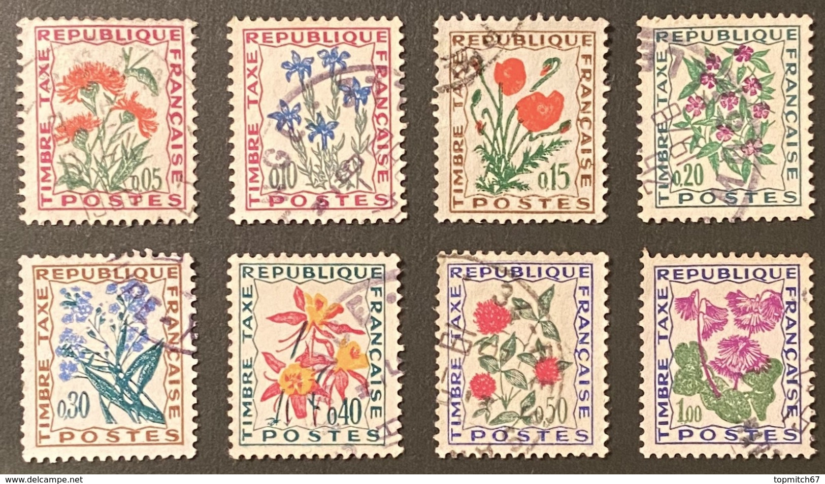 FRAYX095-02U - Timbres Taxe Fleurs Des Champs Complete Set Of 8 Used Stamps 1964-71 - France YT YX 095-02 - Marche Da Bollo