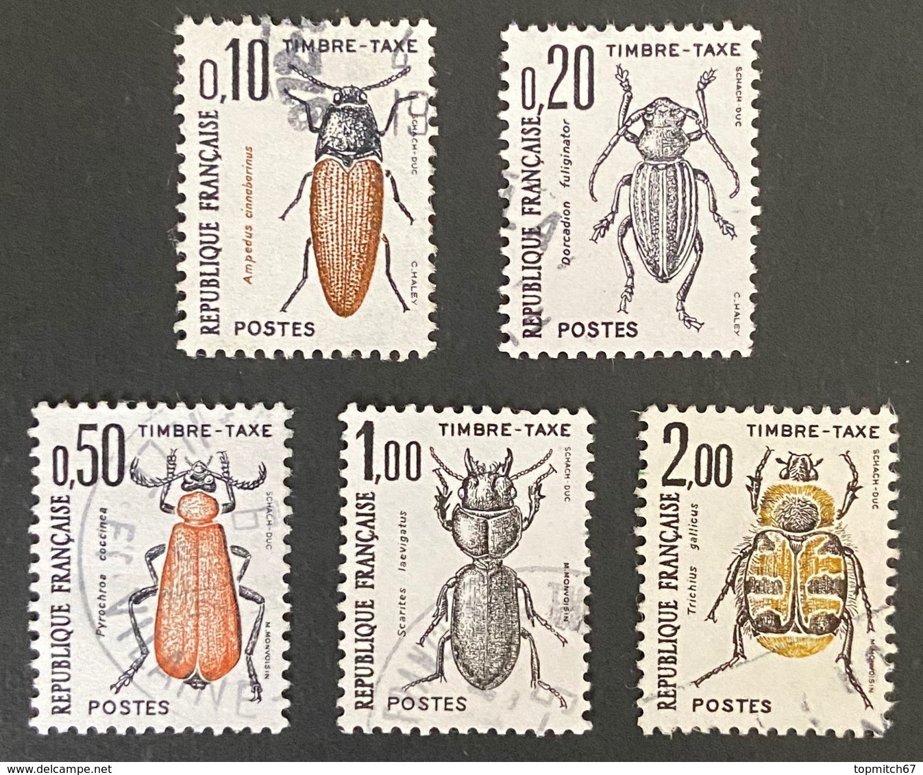 FRAYX103-07U - Timbres Taxe Insectes Coléoptères (I) Set Of 5 Used Stamps 1982 - France YT YX 103-07 - Stamps