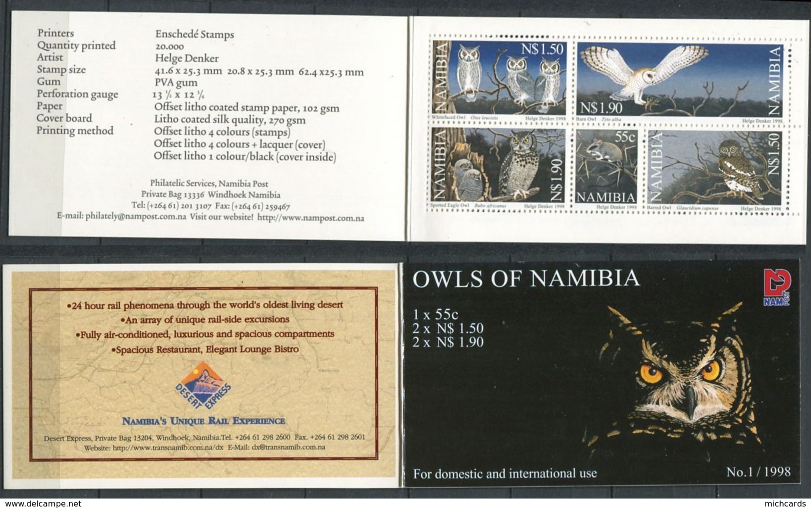 268 - NAMIBIE 1998 - Yvert C 851 - Oiseau Rapace Chouette Hibou - Neuf ** (MNH) Sans Trace De Charniere - Namibia (1990- ...)