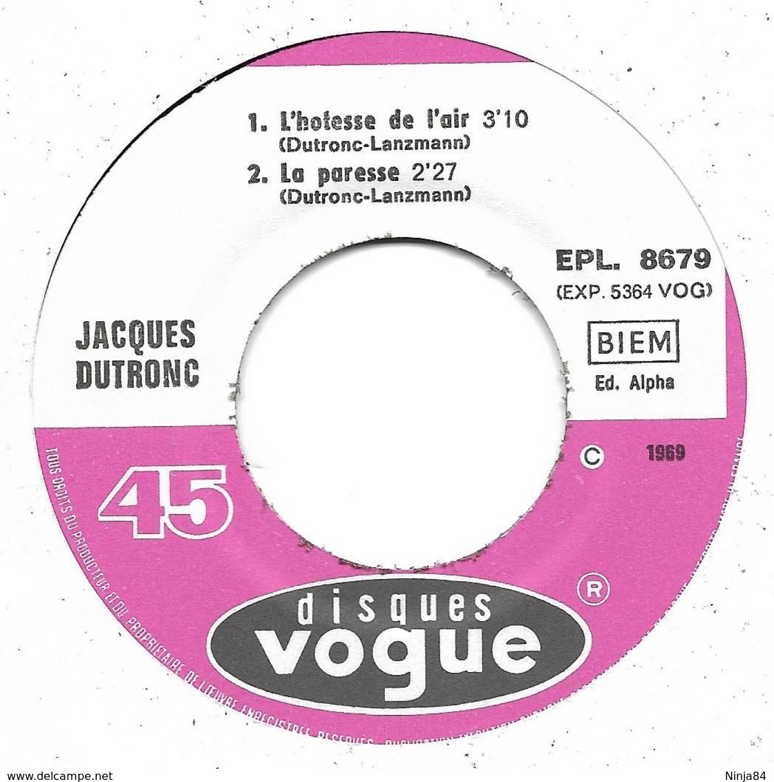 EP 45 RPM (7")  Jacques Dutronc  "  L'hôtesse De L'air  " - Other - French Music