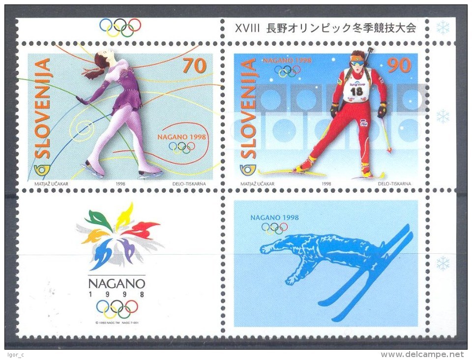 1998 Slovenia Slowenien Slovenie MNH ** Winter Olympic Games Nagano Ski Jumping Biathlon Figure Skating Alpine Skiing - Winter 1998: Nagano