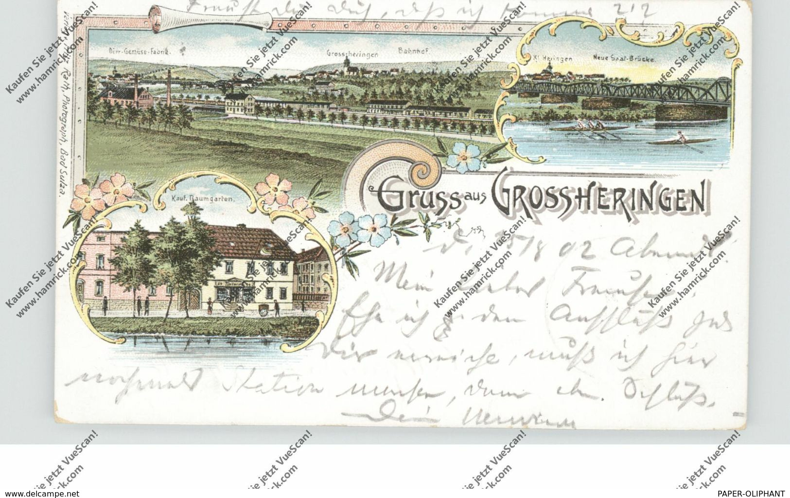 0-5321 GROSSHERINGEN, Lithographie, Warenhaus Baumgarten, Bahnhof, Neue Brücke, Ruderer - Bad Sulza