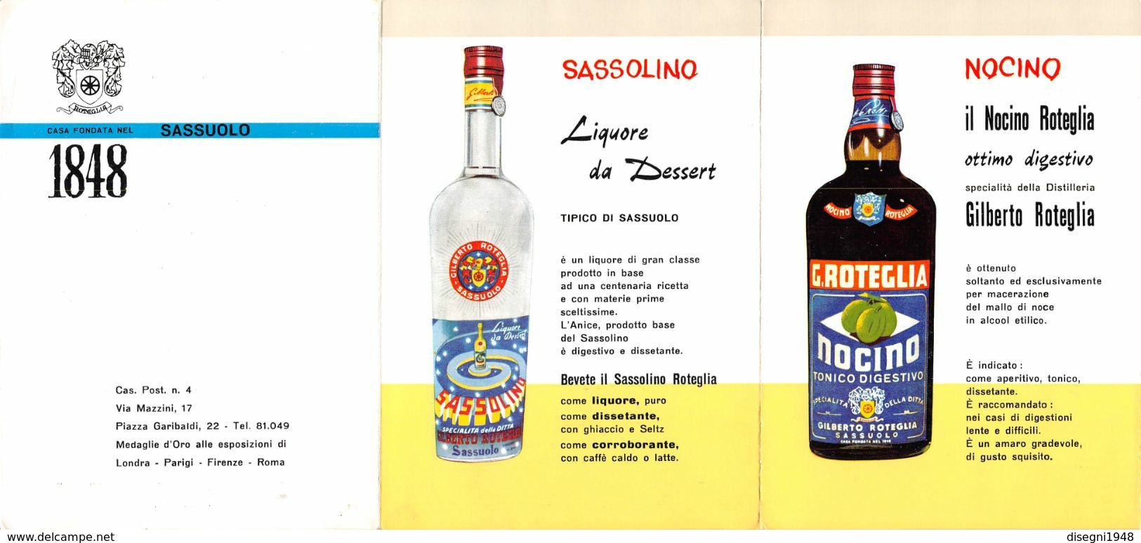 09240 "PREMIATA DISTILLERIA LIQUORI GILBERTO ROTEGLIA - SASSUOLO" PIEGHEVOLE ILLUSTRATO ORIG. - Advertising