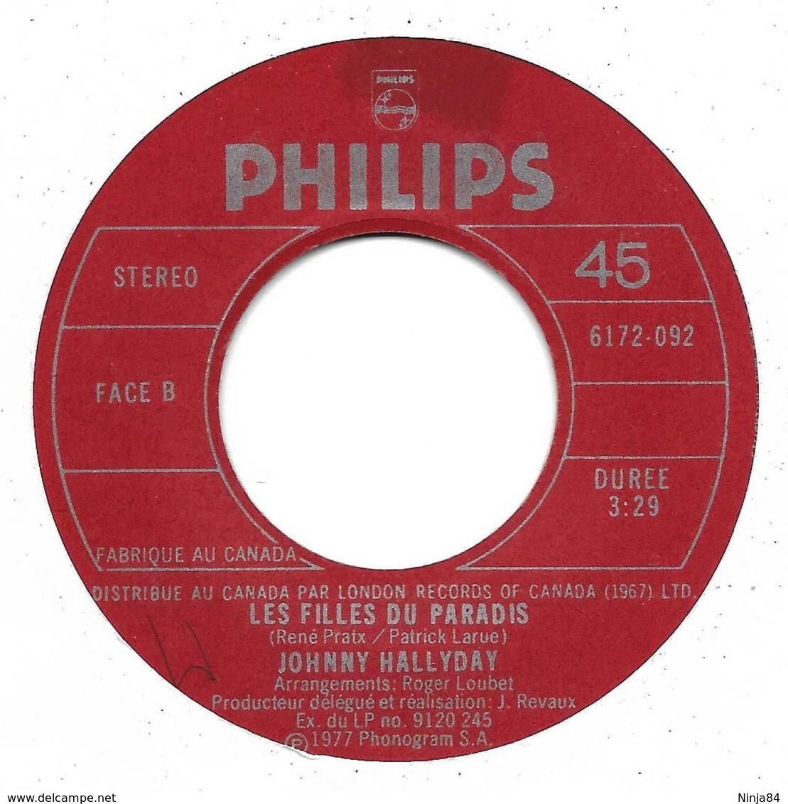 SP 45 RPM (7")  Johnny Hallyday / Pierre Billon "  J'ai Oublié De Vivre  "  Canada - Other - French Music