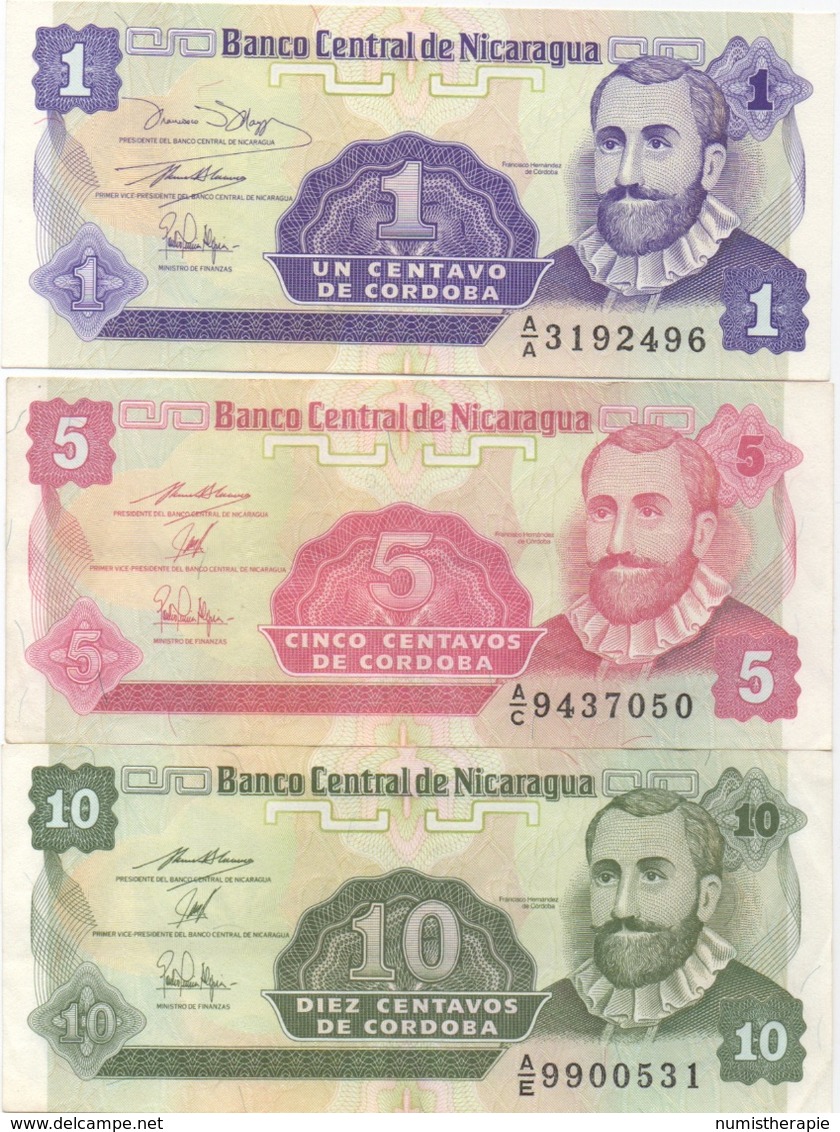 Nicaragua : Série De 3 Billets 1 - 5 - 10 Centavo(s) De Cordoba (état : UNC - TB - TB) - Nicaragua