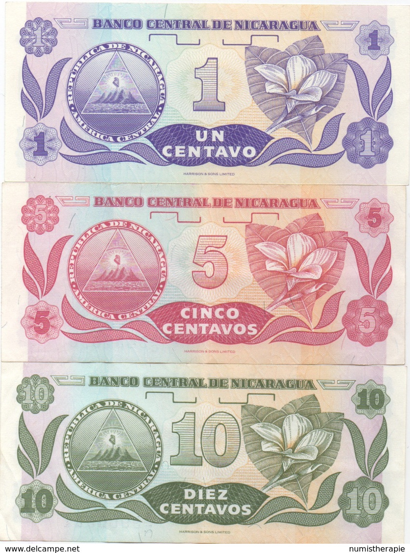 Nicaragua : Série De 3 Billets 1 - 5 - 10 Centavo(s) De Cordoba (état : UNC - TB - TB) - Nicaragua