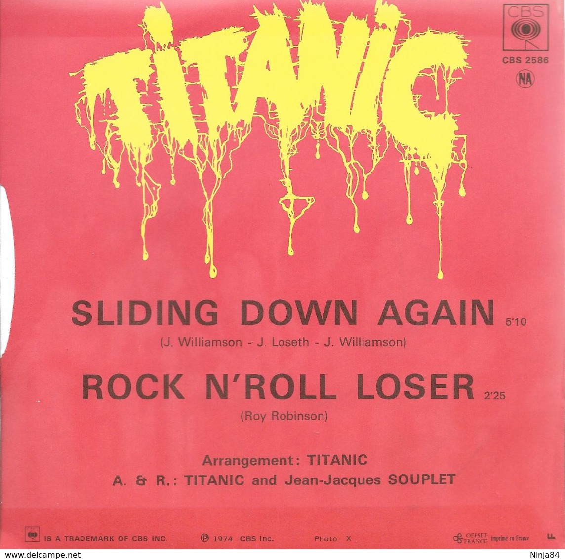 SP 45 RPM (7")  Titanic "  Sliding Down Again  " - Rock