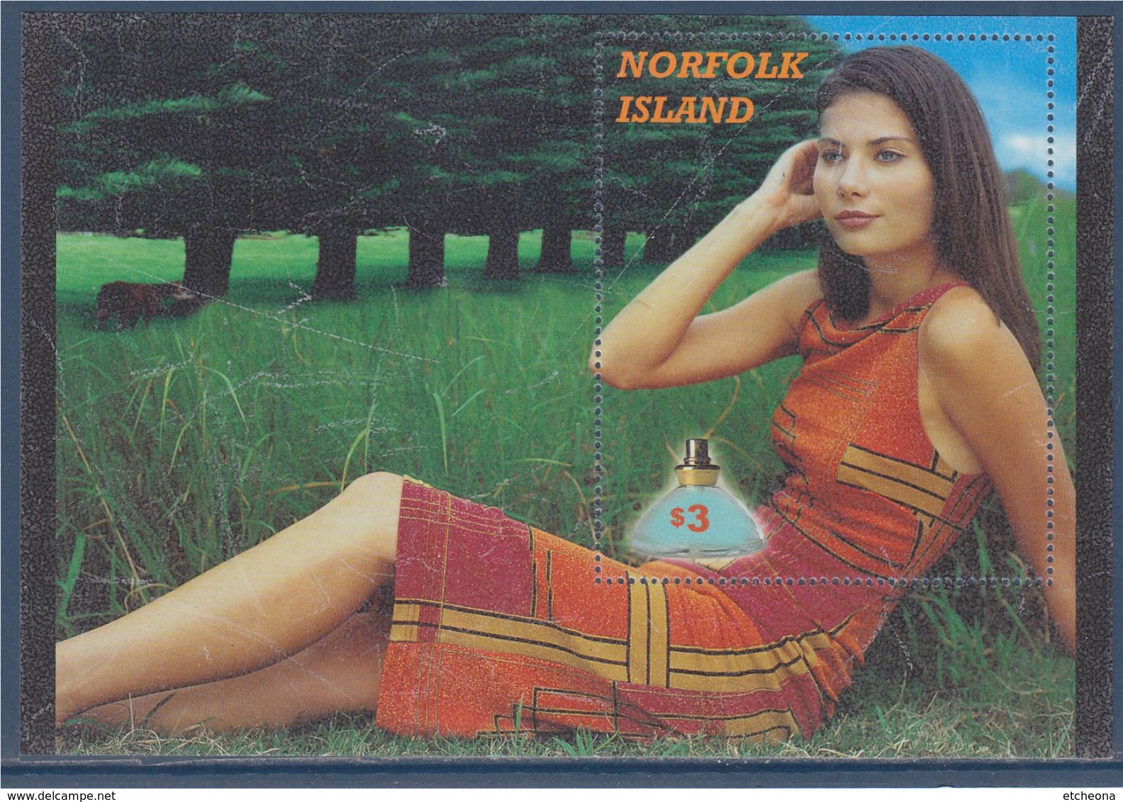 Bloc Neuf 1 Timbre Norfolk Island Femme Assise Dans L'herbe - Blokken & Velletjes