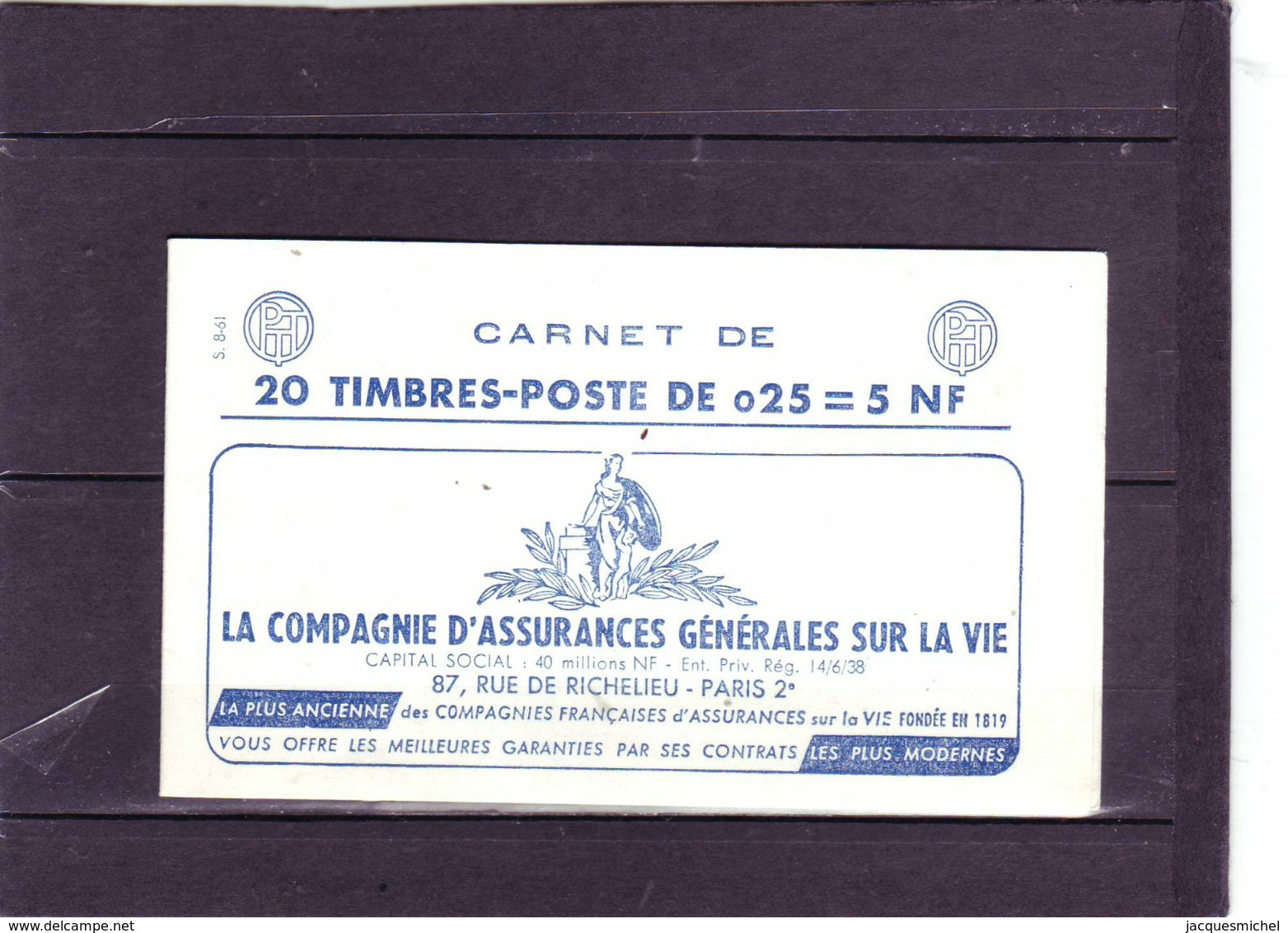 Marianne De DECARIS - Carnet De 20 - S 8-61 - Pub: ASSURANCES GENERALES SUR LA VIE  - 2.6.1961 - - Other & Unclassified