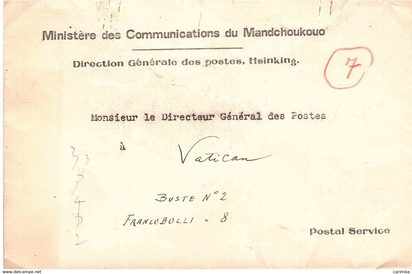 MINISTERE DES COMMUNICATIONS DU MIANDCHOUKOUO - Mandchourie 1927-33