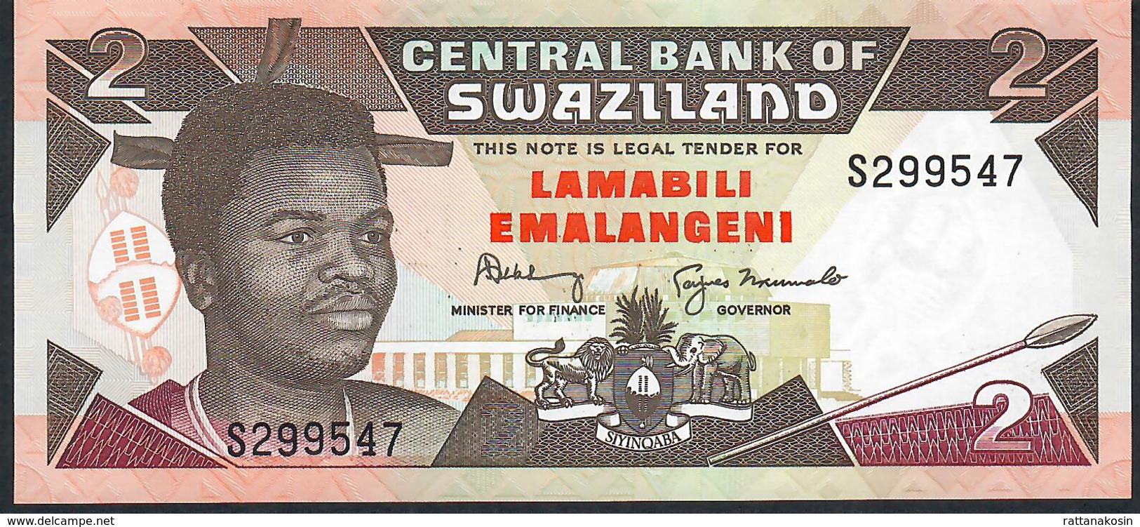 SWAZILAND P18b 2 EMALANGENI 1992 #S Signature 5 (Shabangu/Nxumado) UNC. - Swasiland