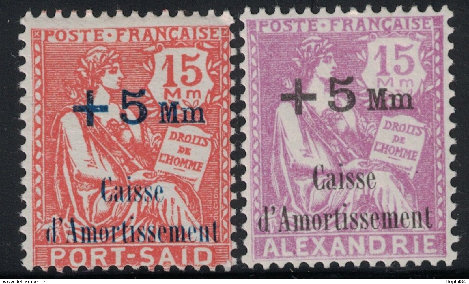 ALEXANDRIE & PORT-SAID - TYPE MOUCHON - CAISSE D'AMMORTISSEMENT - NEUF AVEC TRACE DE CHARNIERE - COTE 13€. - Unused Stamps