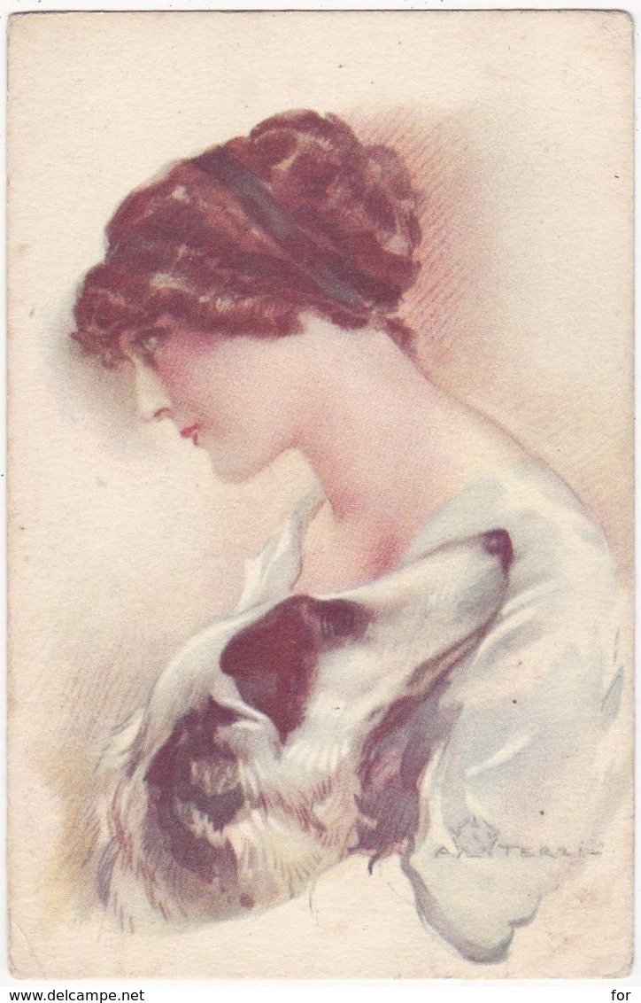 Illustrateurs : A. TERZI : Lady - Girl - Fräu - Portrait De Femme Avec Son Chien Lévrier : - Other & Unclassified