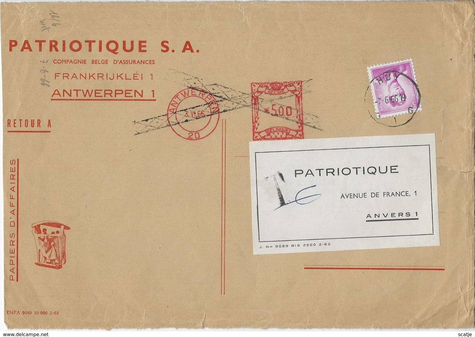 1067 R4  -  Rolzegel  Wit Papier  -   07 - 06  - 1966   Huy   Naar   Anvers - Coil Stamps