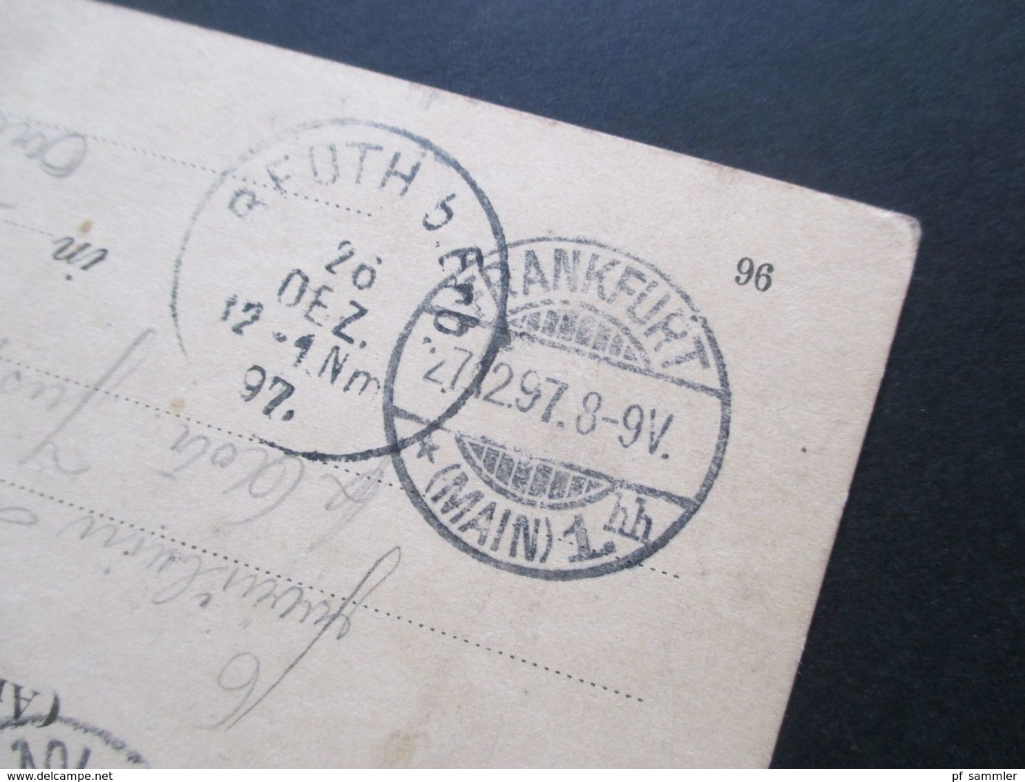 Altdeutschland Bayern 1897 Ganzsache Fragekarte Nach Frankfurt Mit 4 Stempeln - Postal  Stationery