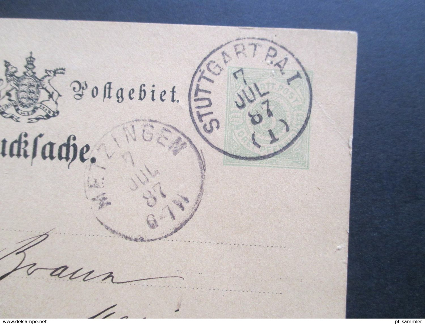 AD Württemberg 1887 Ganzsache Rückseitig Bedruckt Esslinger & Kiefe Stuttgart Prima Bankaccepte - Interi Postali