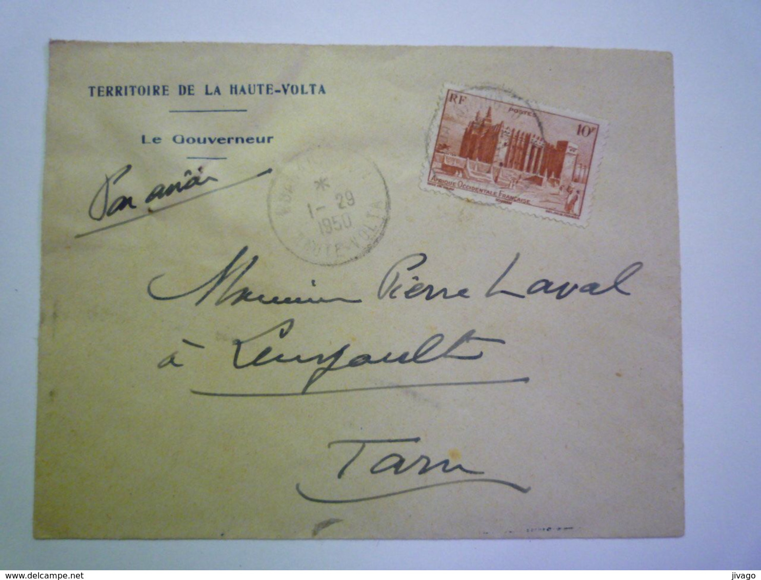 2020 - 6821  Enveloppe Au Départ De Hte-VOLTA Le GOUVERNEUR à Destination De LEMPAUT (Tarn)  29 - 1 - 1950   XXX - Covers & Documents