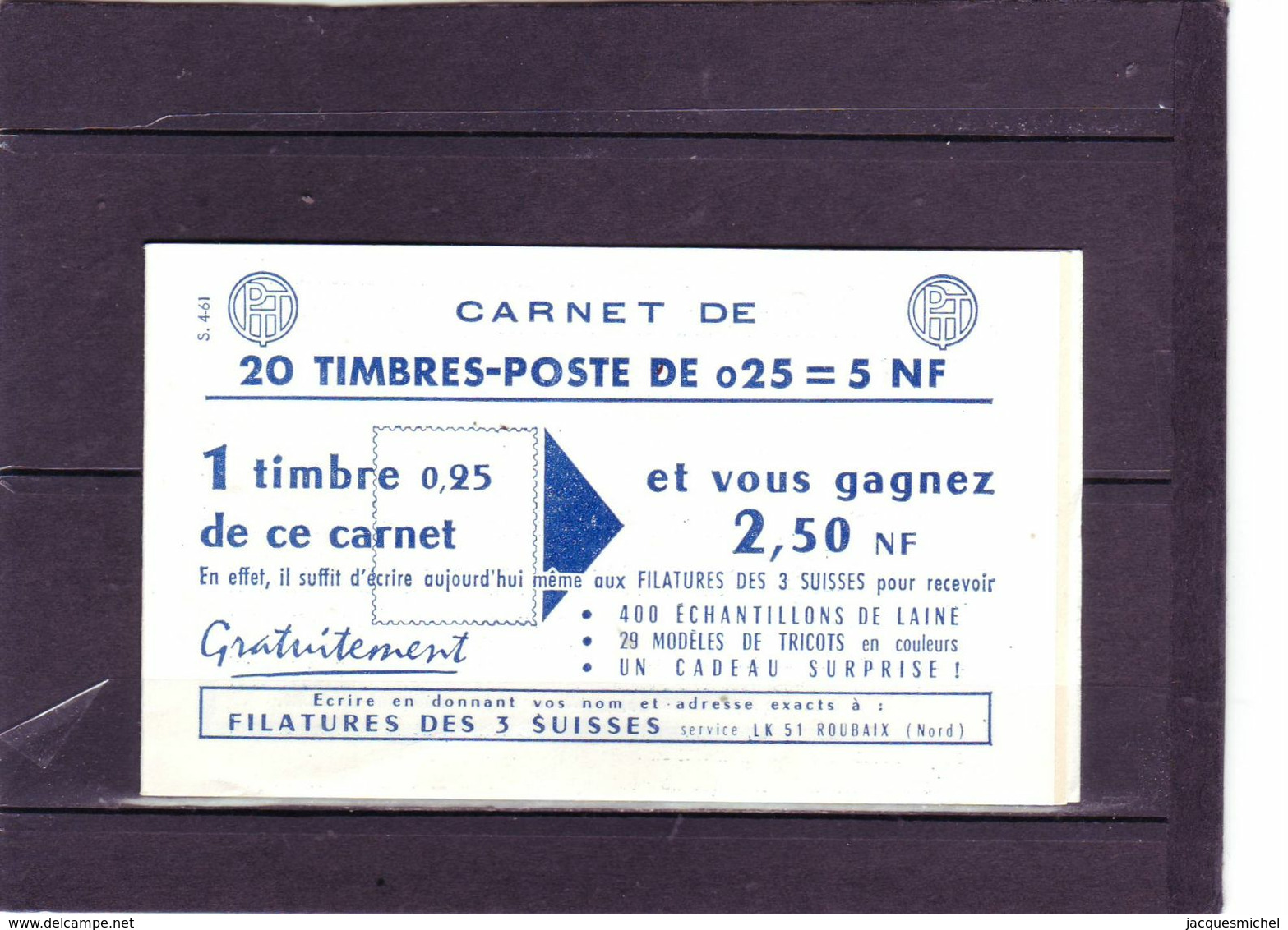 Marianne De DECARIS - Carnet De 20 - S 4-61 - Pub: 3 SUISSES - 20.3.1961 - - Otros & Sin Clasificación