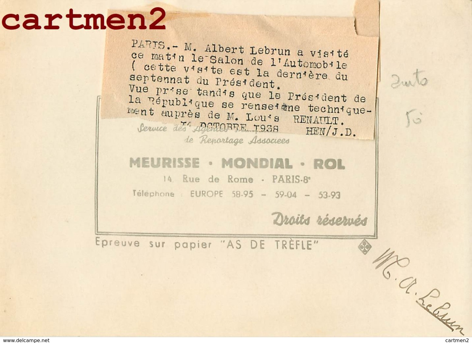 SALON DE L'AUTOMOBILE DE PARIS LE PRESIDENT ALBERT LEBRUN ET LOUIS RENAULT VOITURE CAR 1938 - Famous People