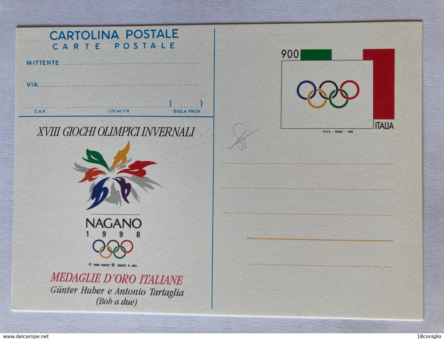 Italia Cartolina Postale C 235 Con Sovrastampa Giochi Olimpici Invernali Nagano 1998 Medaglia D’oro Italiane Bob A Due - Entiers Postaux