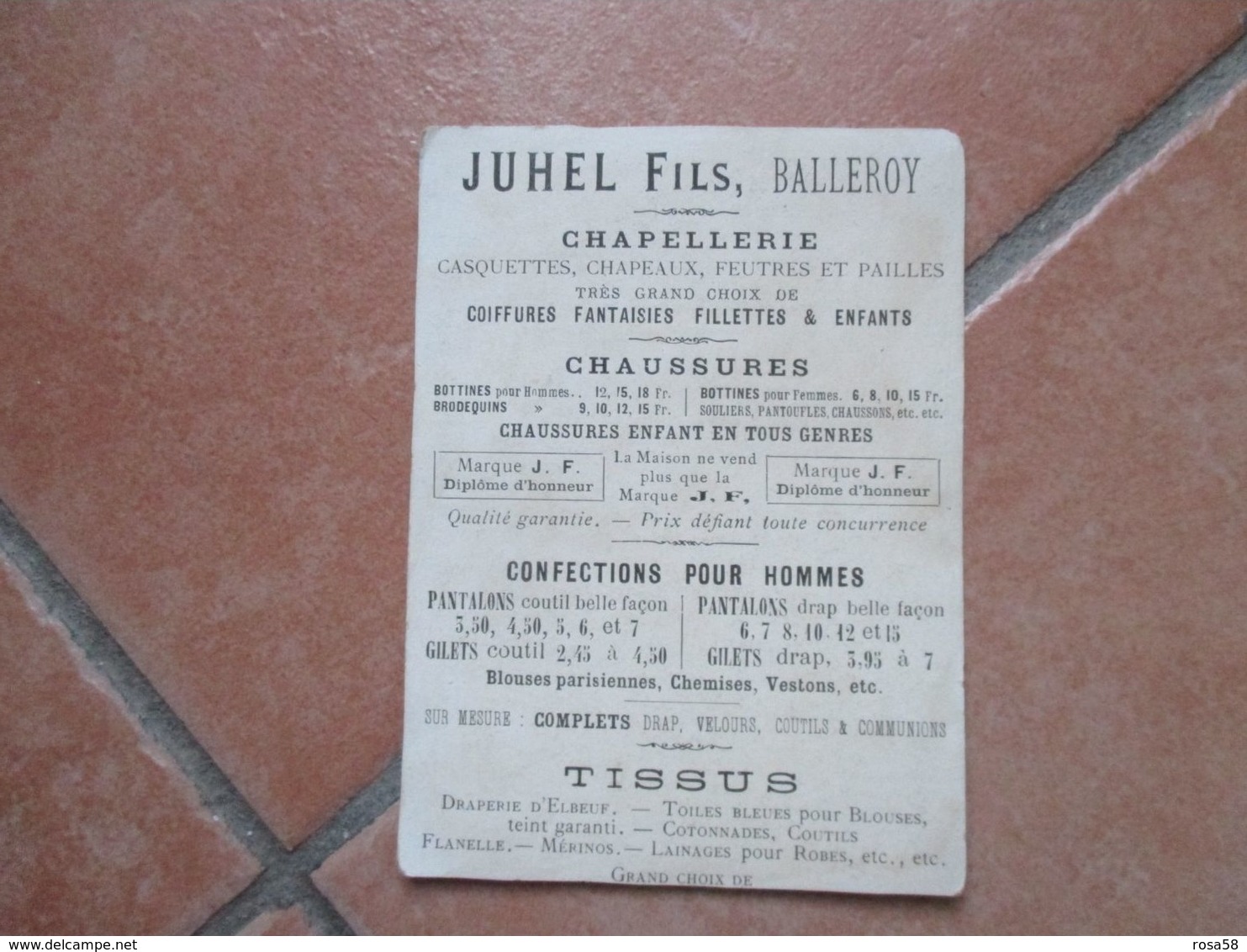 France FRANCIA Chapellerie JUHEL Fils, BALLEROY Tissus Confections Pour Hommes Grand Choix Bambini Campo Grano - Sonstige & Ohne Zuordnung