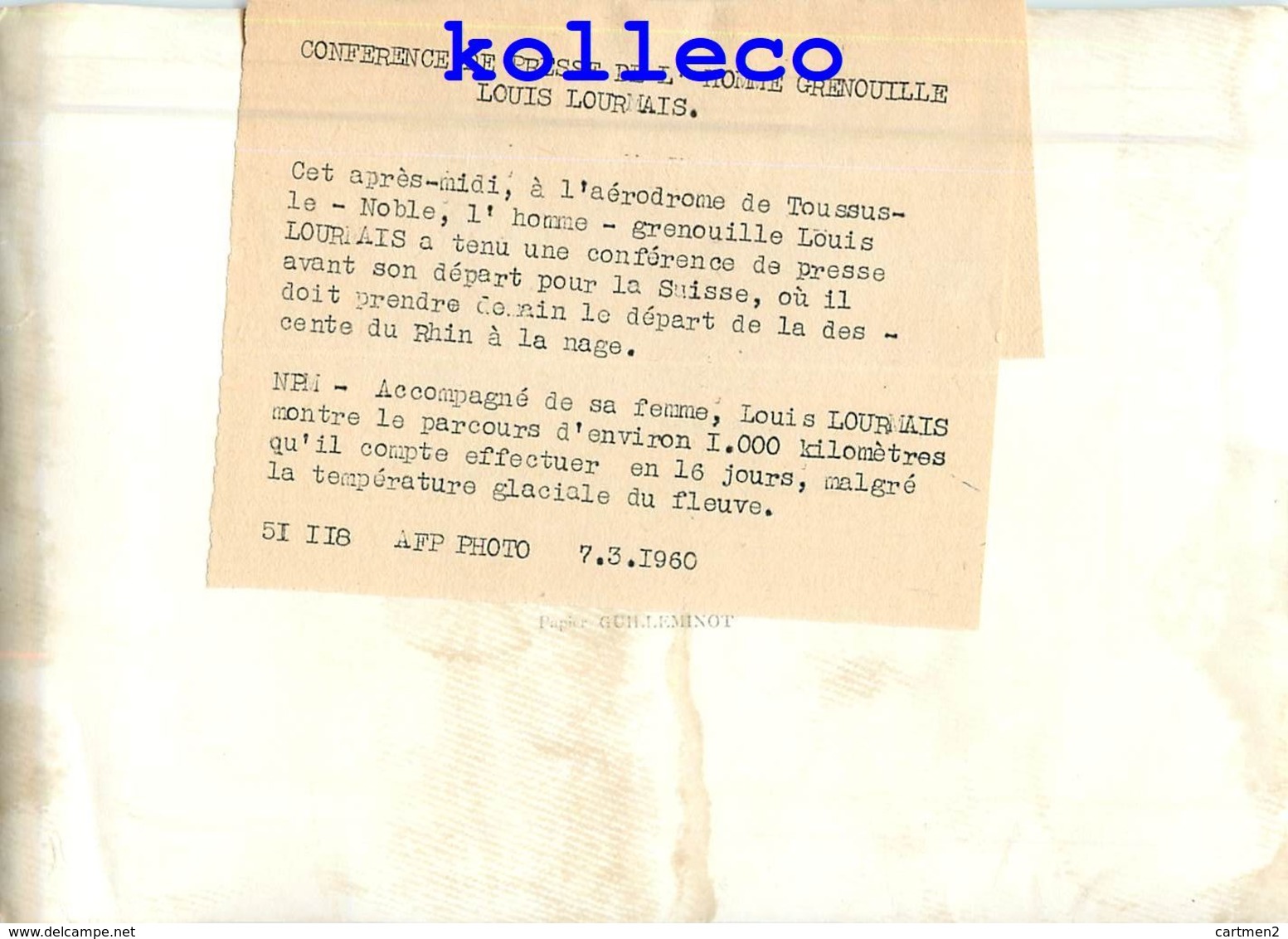 AERODROME DE TOUSSUS-LE-NOBLE L'HOMME-GRENOUILLE LOUIS LOURMAIS TENTE 1000 KM A LA NAGE PLONGEUR MARINE SPORT RECORD - Toussus Le Noble