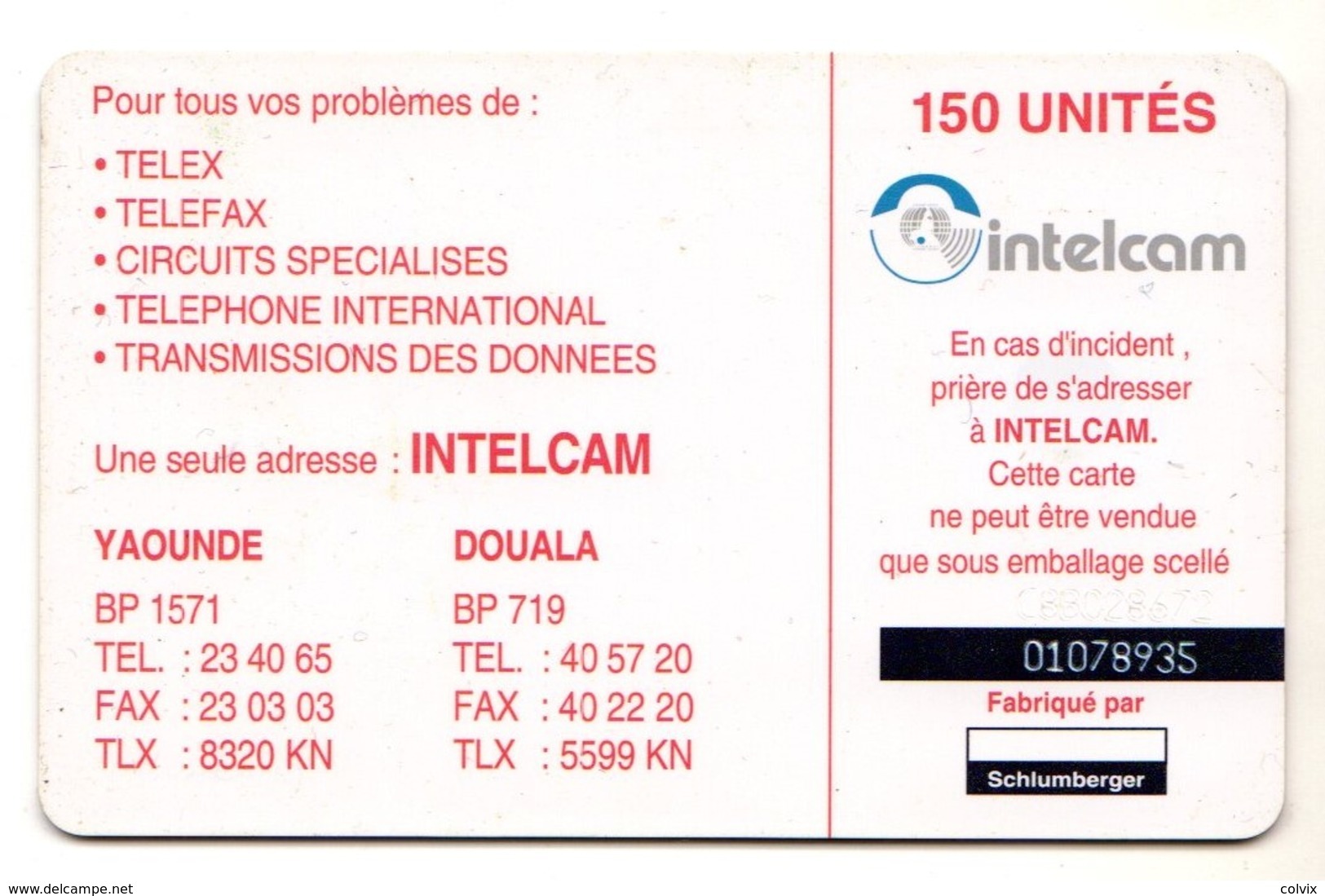 CAMEROUN REF MV CARDS CAM-38 150 U SECHAGE DU CACAO Verso INTELCAM - Cameroun