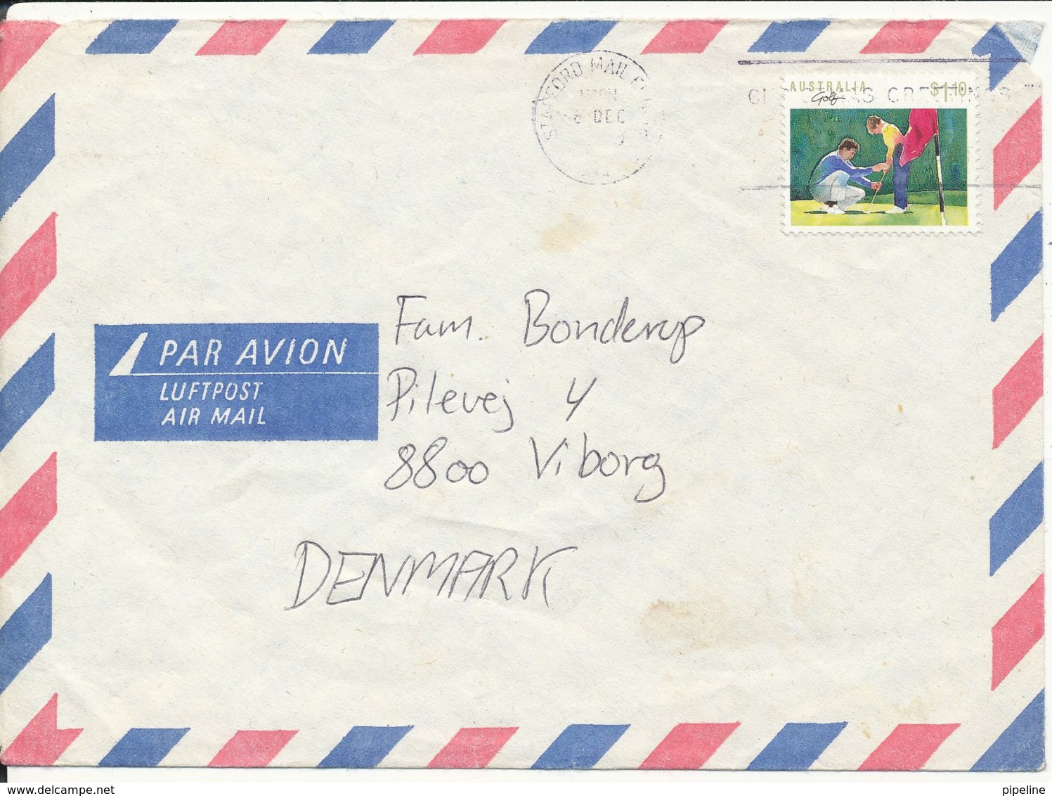 Australia Air Mail Cover Sent To Denmark 6-12-1990 ?? Single Franked - Gebruikt