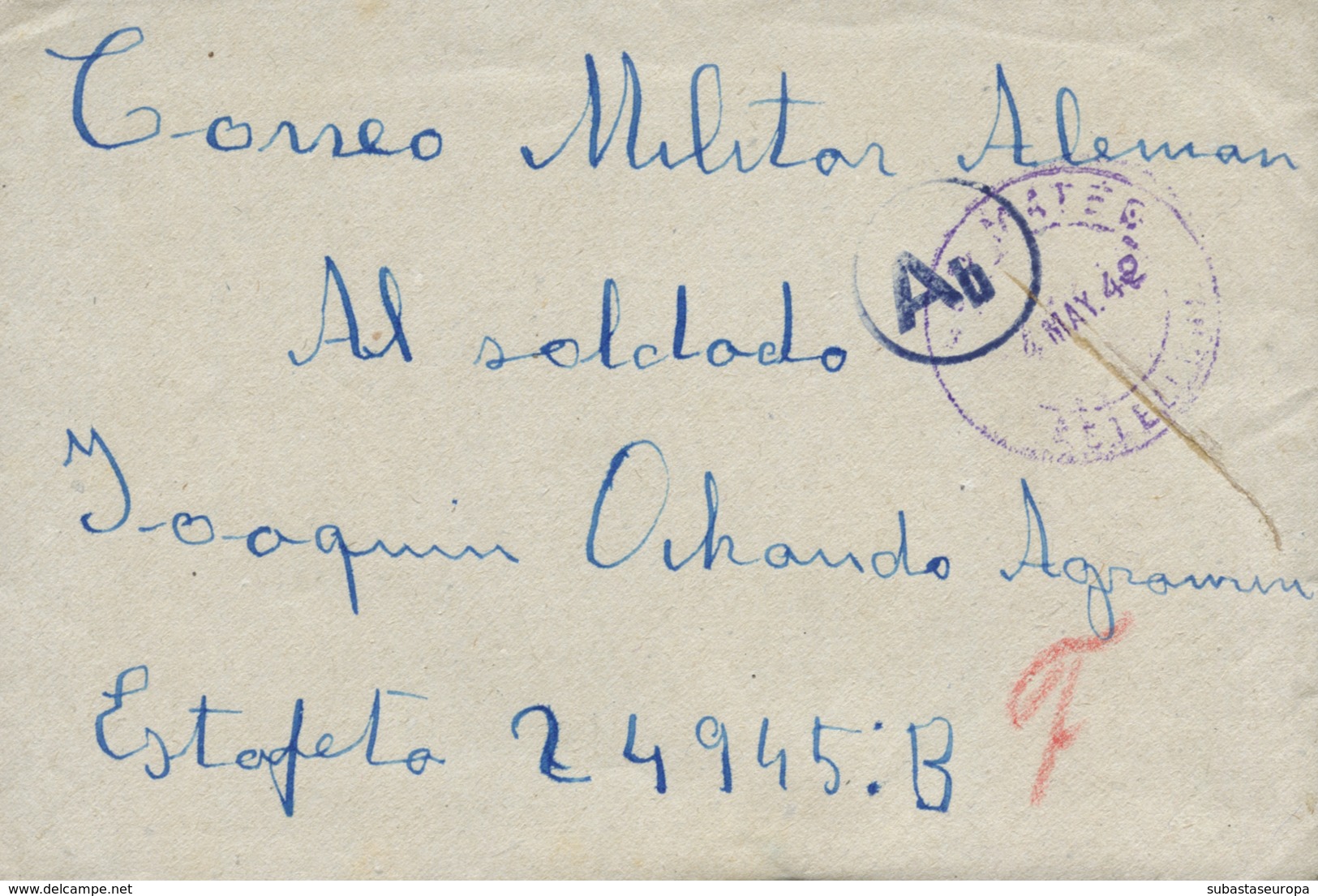 España. 1942 (13 ENE). Carta De San Mateo (Castellón) Al Frente Ruso (feldpost 249458B). Rarísimas Las Carta Dirigidas A - Briefe U. Dokumente