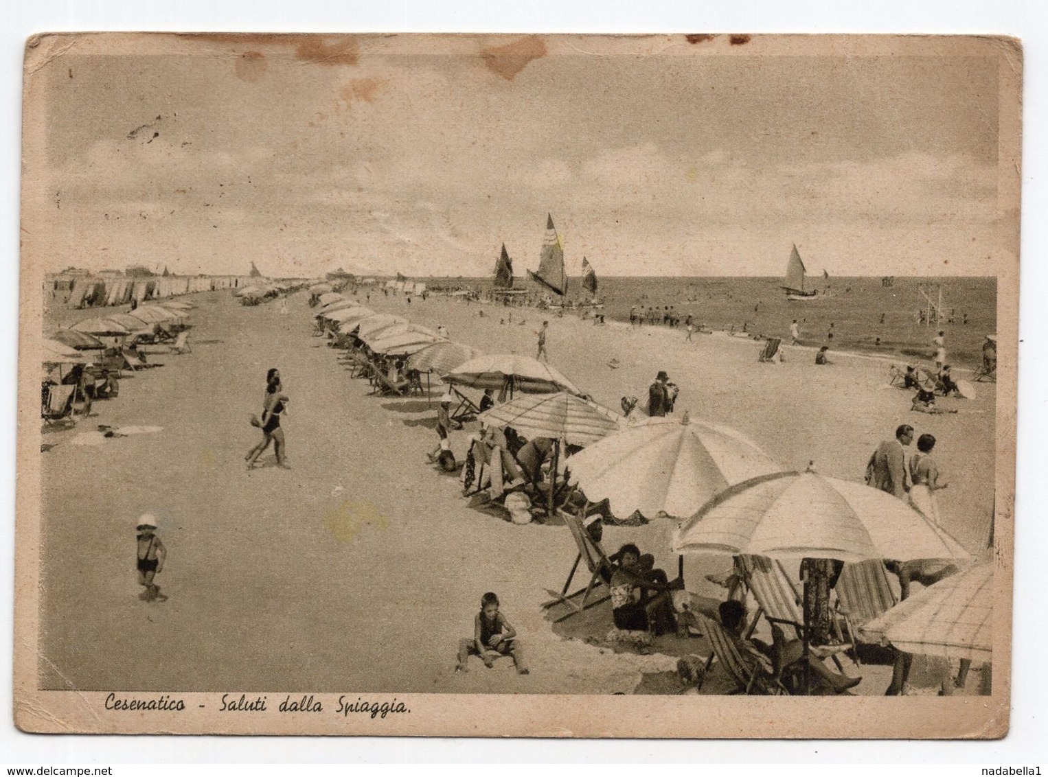 1939. ITALY, CESENATICO TO BELGRADE, YUGOSLAVIA, BEACH, USED, ILLUSTRATED POSTCARD - Cesena